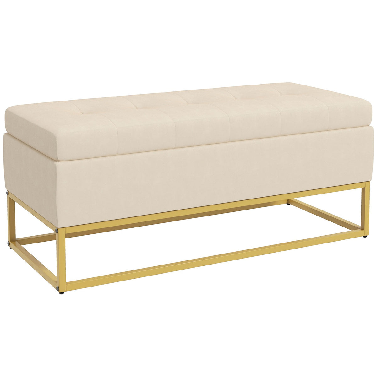 Bench With Storage Space, Upholstered Bench With Folding Lid In Velvet Look, Bed Bench With Steel Legs, Beige, 110X44X49Cm