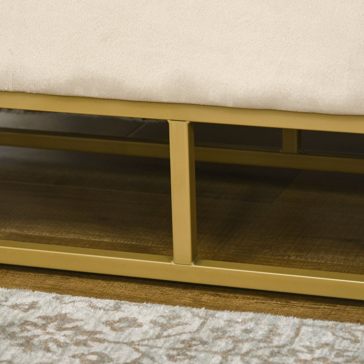 Bench With Storage Space, Upholstered Bench With Folding Lid In Velvet Look, Bed Bench With Steel Legs, Beige, 110X44X49Cm