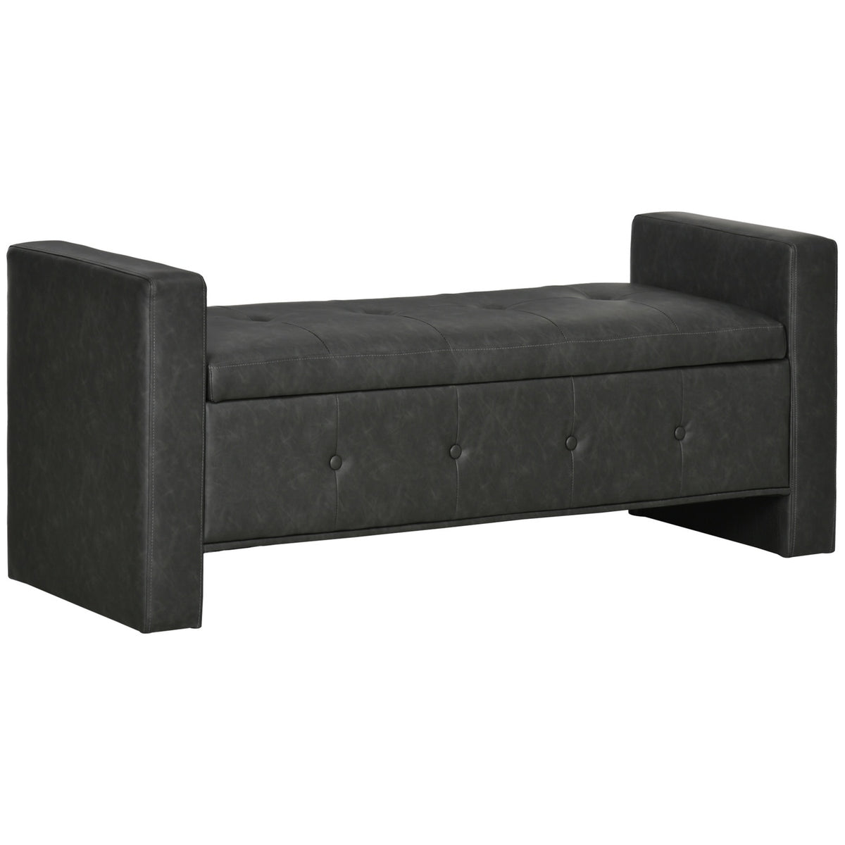 Bench With Storage Space Upholstered Bench With Soft-Close Hinges & Armrest, Pu Cover, For Bedroom/Living Room, 139X49X68Cm