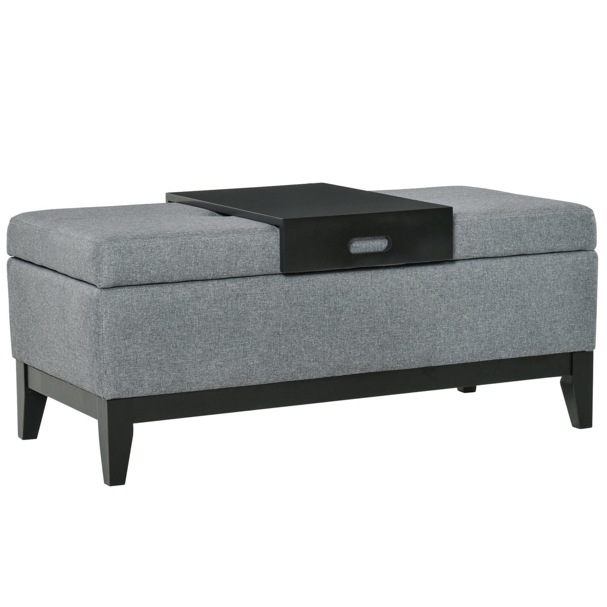 Bench With Storage Space, Upholstered Stool, Load Capacity Up To 120 Kg, Removable Tray, Polyester, Foam, Beige