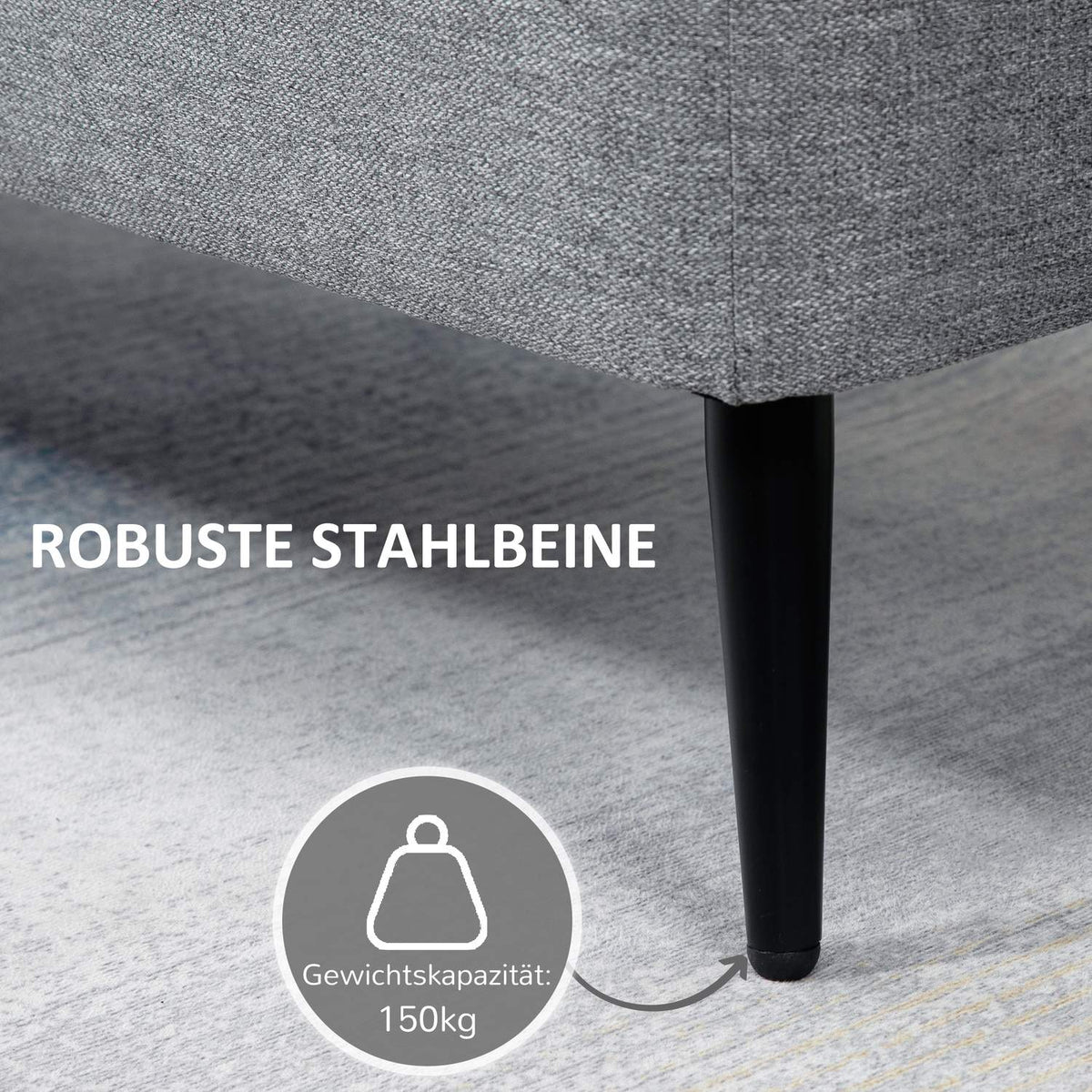 Bench, can hold up to 150 kg, upholstered bench with storage space, bed bench with steel legs for living room, hallway, bedroom, 101x38.5x44.5cm