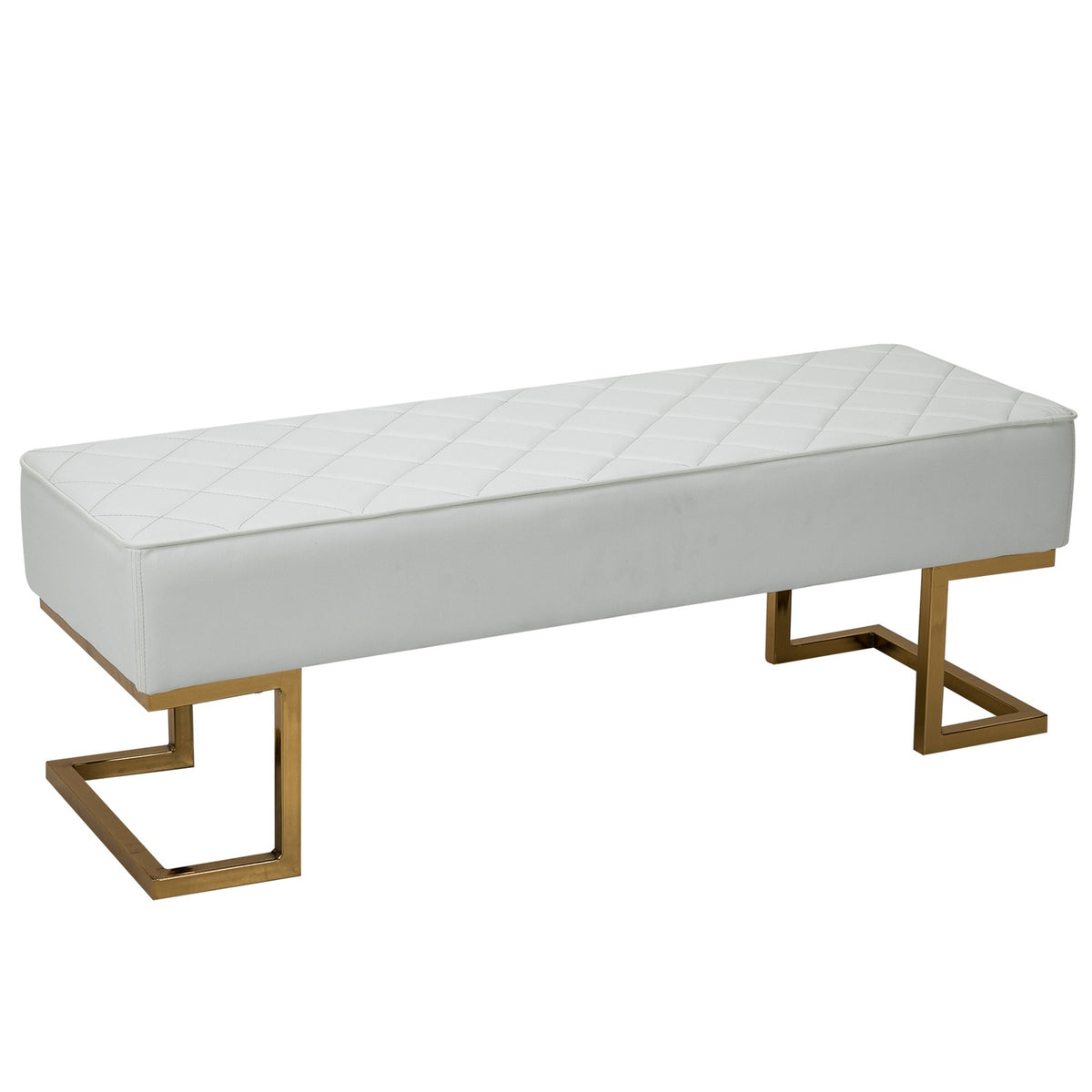Bench chest bench for bedroom and living room, faux leather metal white gold 120x43x42 cm, stylish bed bench