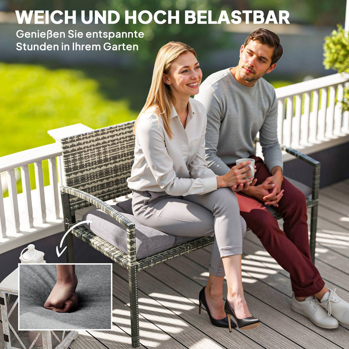 Bench cushion 105 x 46 x 12.5 cm bench cushion with straps, outdoor seat cushion, water-repellent chair cushion UPF50+, seat cushion, seat cushion, bench cushion for garden furniture, bench, gray