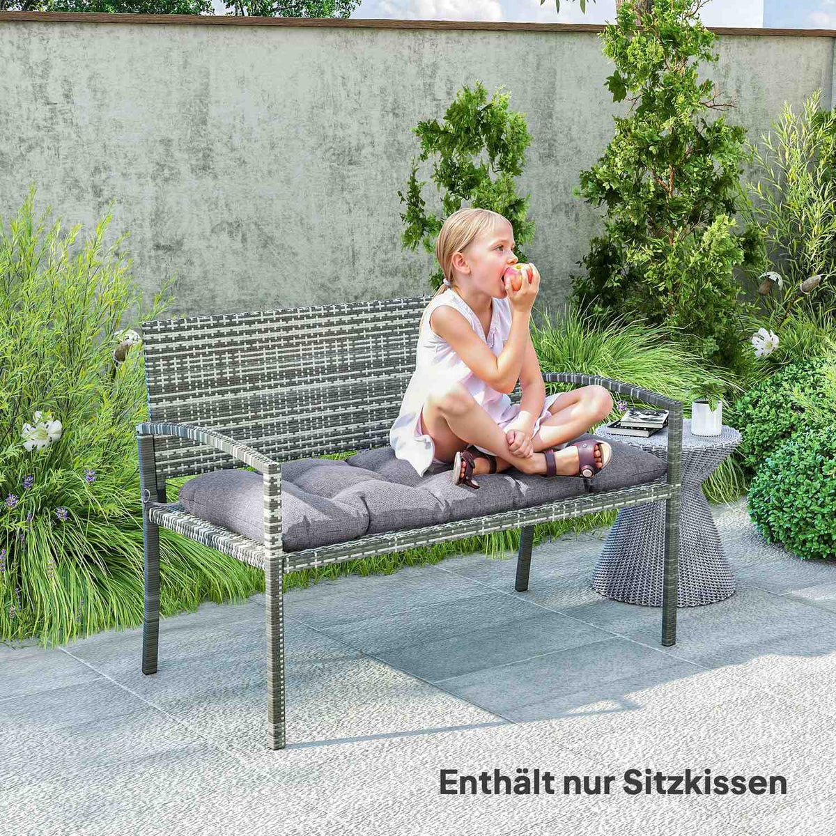 Bench cushion 105 x 46 x 12.5 cm bench cushion with straps, outdoor seat cushion, water-repellent chair cushion UPF50+, seat cushion, seat cushion, bench cushion for garden furniture, bench, gray