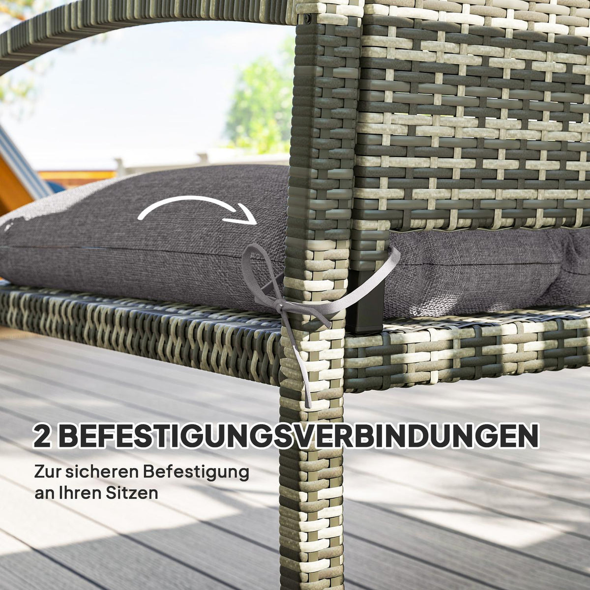 Bench cushion 105 x 46 x 12.5 cm bench cushion with straps, outdoor seat cushion, water-repellent chair cushion UPF50+, seat cushion, seat cushion, bench cushion for garden furniture, bench, gray