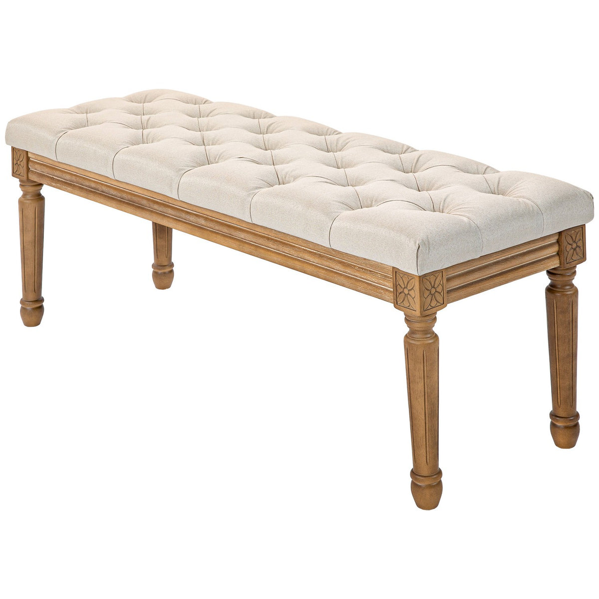 Bench, upholstered bench with linen look, wooden legs, bed bench for bedroom, living room, hallway, 120 x 41 x 48 cm, cream