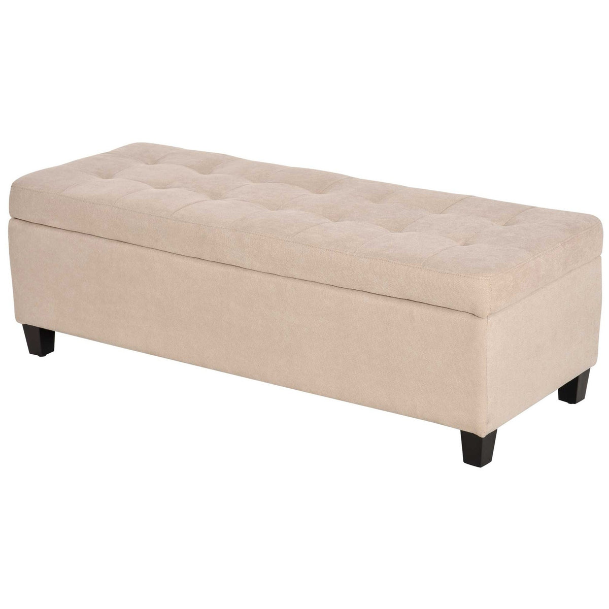 Bench, upholstered bench with storage space, bed bench with lid, linen look, chest bench, storage bench for living room, bedroom, beige
