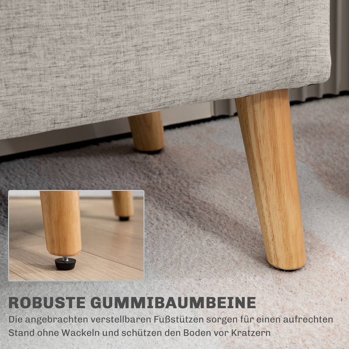 Bench upholstered bench with storage space bed bench with linen look for hallway bedroom living room rubber wood beige 110 x 39 x 45 cm