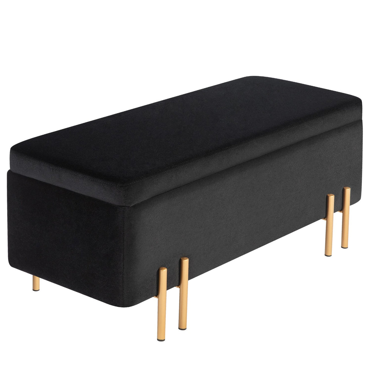 Bench, upholstered bench with storage space, chest bench, fabric, metal, rubber wood, foam, black, 100 x 40 x 42 cm