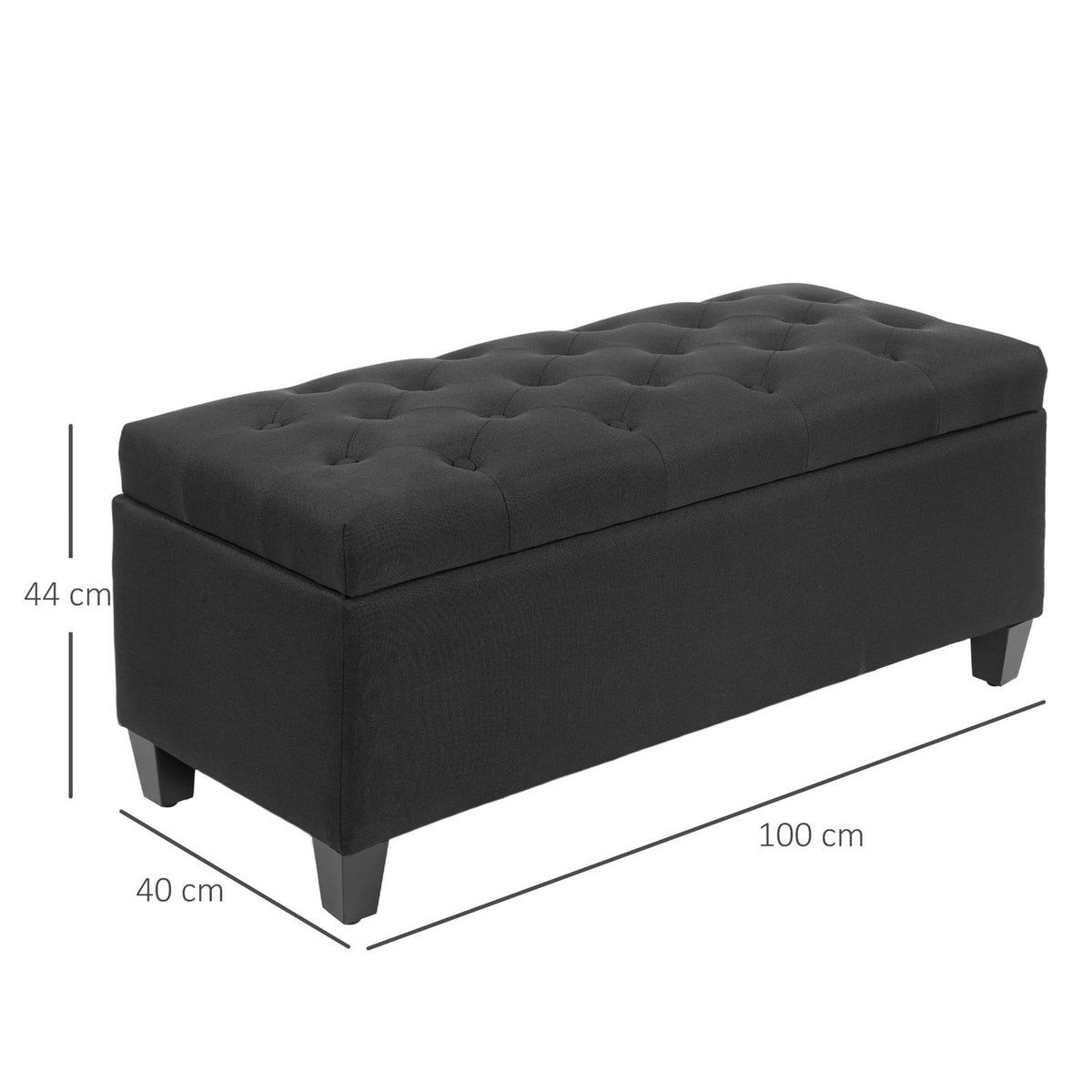 Bench upholstered bench with storage space chest bench hallway bedroom living room linen-like polyester rubber wood black 100 x 40 x 44 cm