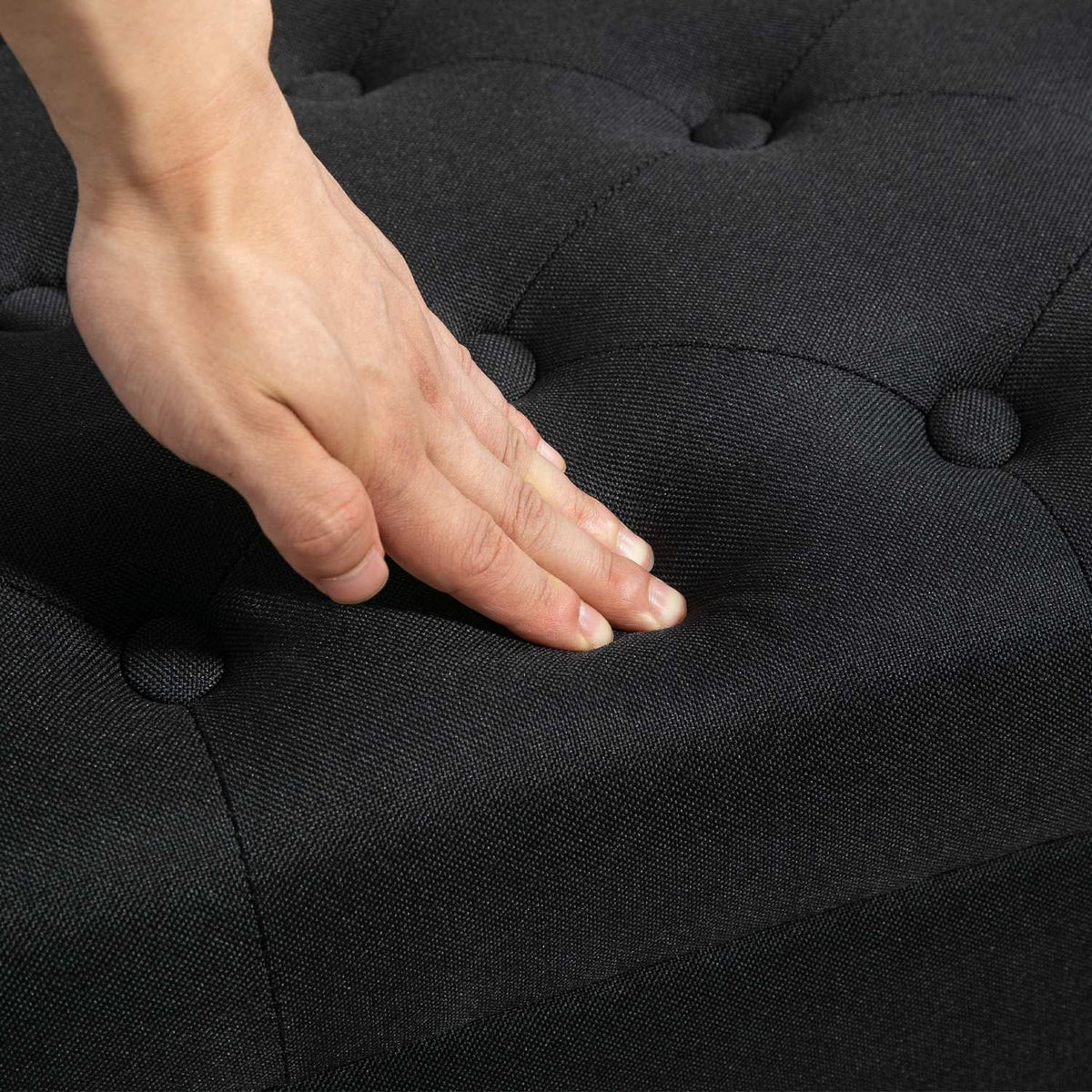 Bench upholstered bench with storage space chest bench hallway bedroom living room linen-like polyester rubber wood black 100 x 40 x 44 cm