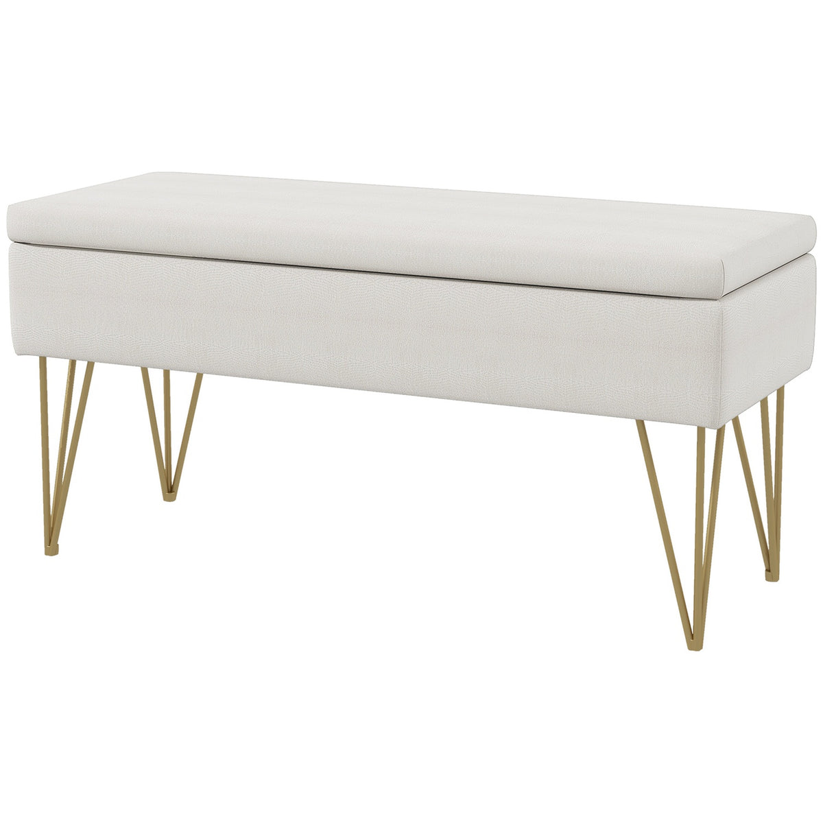 Bench upholstered bench with storage space, linen look, bed bench with steel legs, for bedroom, living room, hallway, 100 x 40 x 49 cm, cream