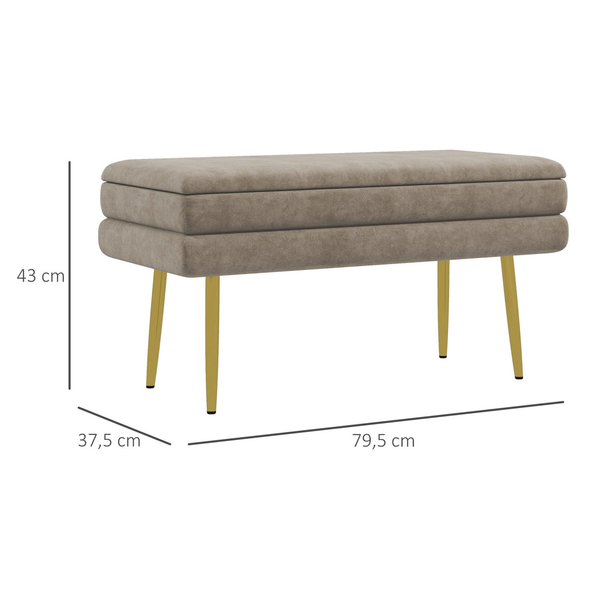 Bench, upholstered bench with storage space, velvet look, bed bench with steel legs, shoe bench, storage bench for living room, bedroom, beige, 79.5 x 37.5 x 43 cm |
