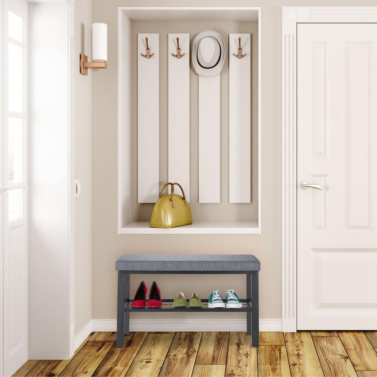 Bench with shoe storage in black-grey