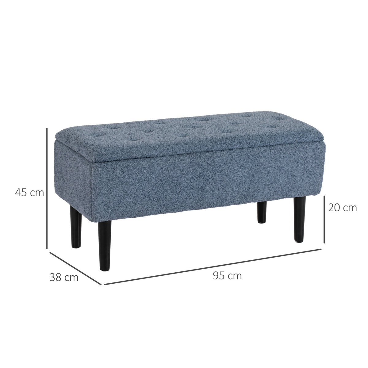 Bench with storage space, bed bench, upholstered bench with folding lid, chest bench, for living room, bedroom, blue, 95 x 38 x 45 cm