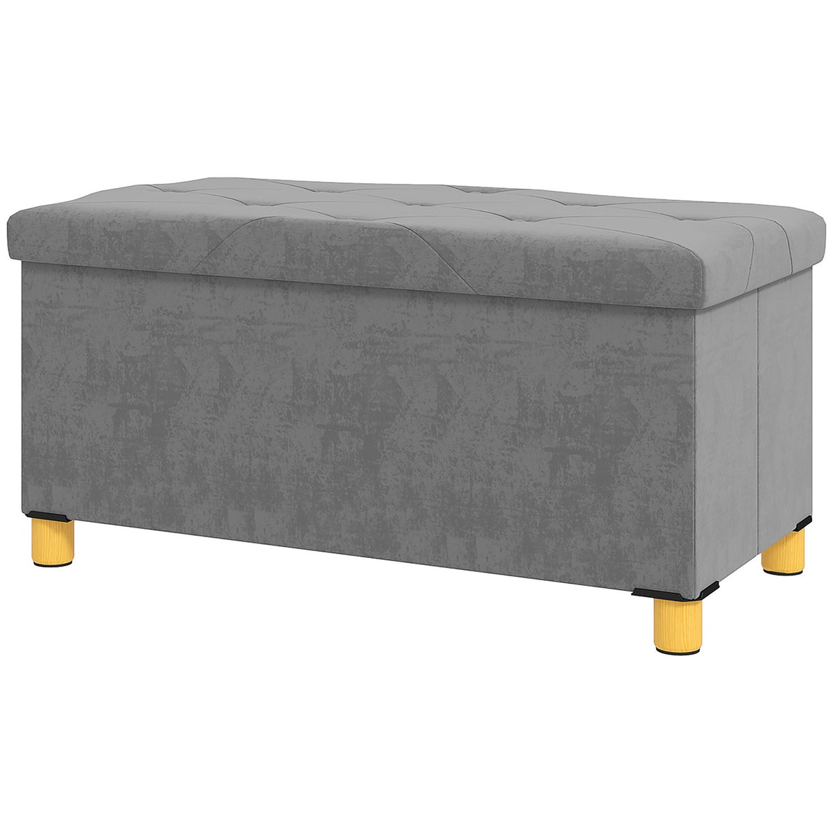 Bench with storage space, foldable upholstered bench, bed bench with velvet look, seat chest for hallway, bedroom, living room, 76 x 38 x 38 cm grey