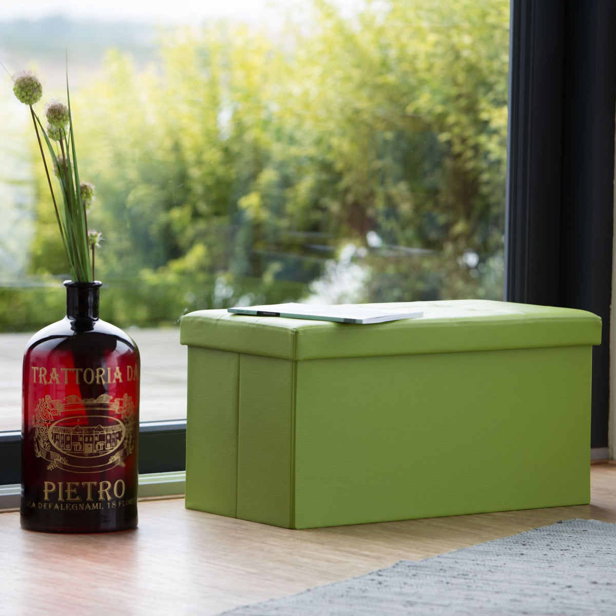 Bench with storage space in artificial leather