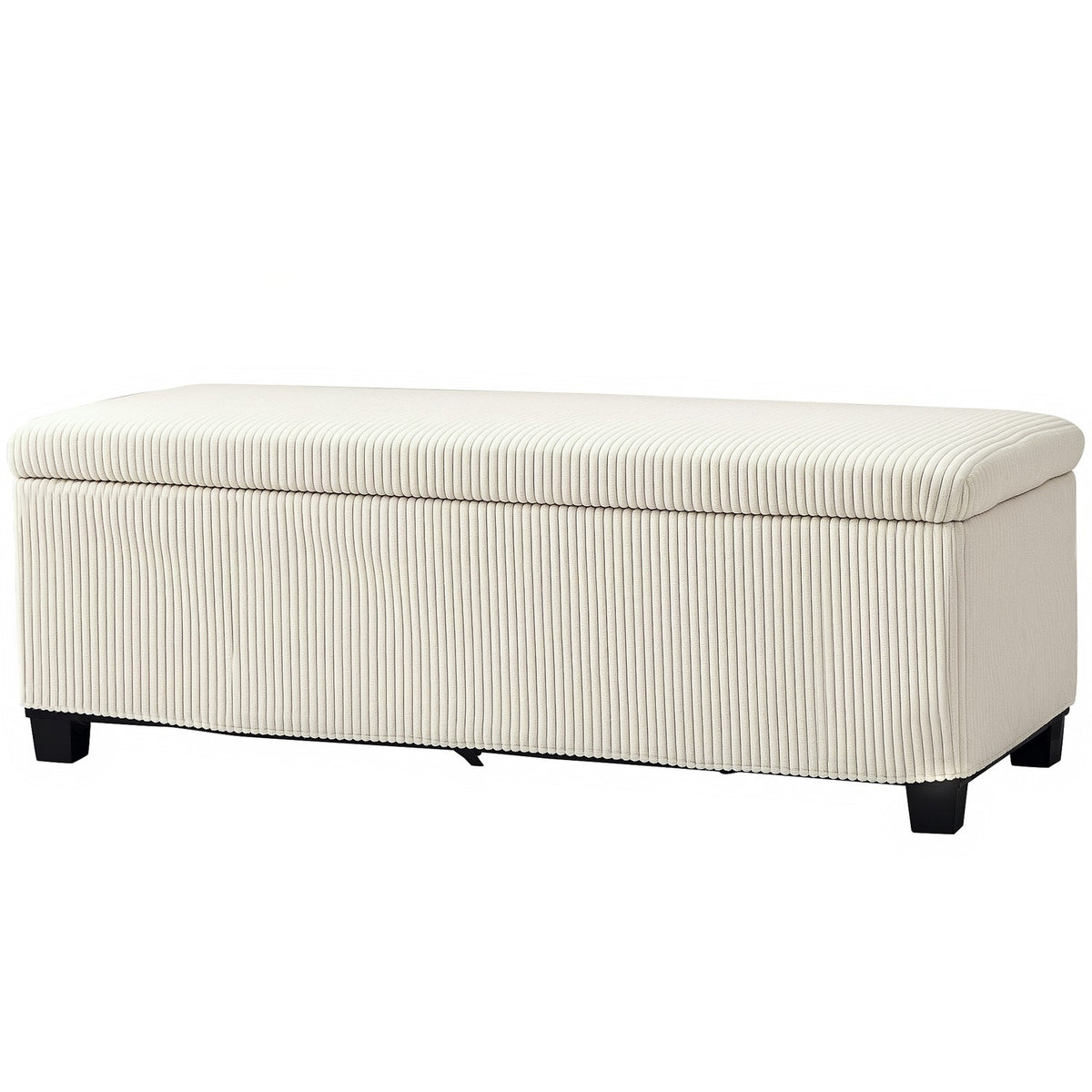 Bench with storage space, upholstered bench with cord look, chest with steel legs, chest bench for living room, bedroom, hallway 112 x 42 x 40 cm, beige