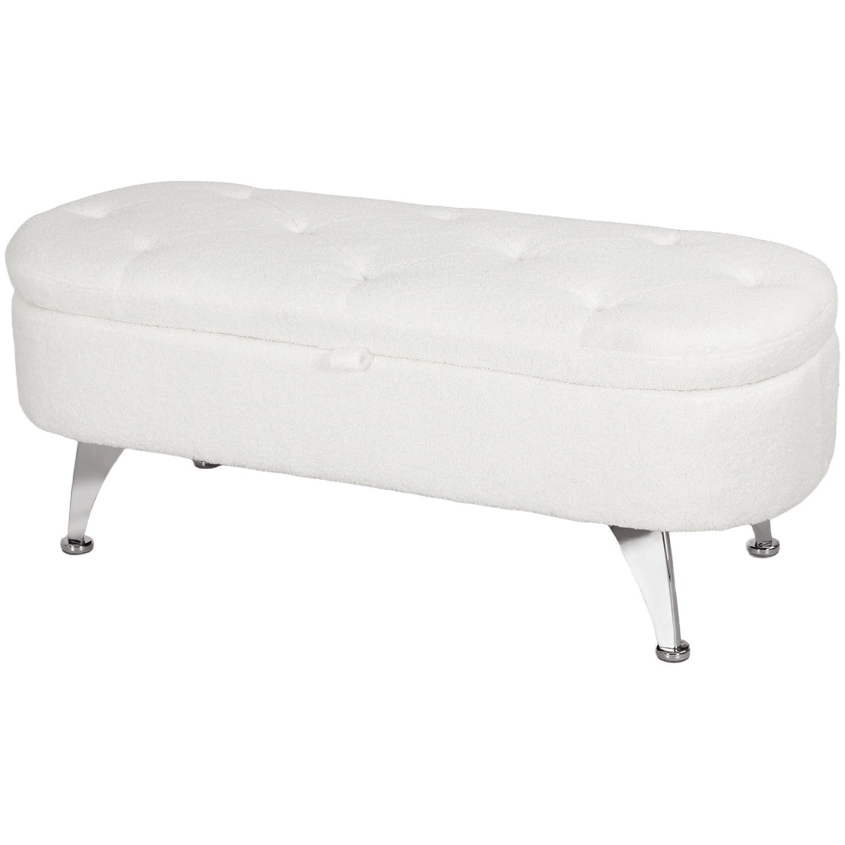 Bench with storage space, upholstered bench with lid, bed bench with teddy velvet look, for hallway, bedroom, living room, metal frame 114 x 47 x 46.5 cm white