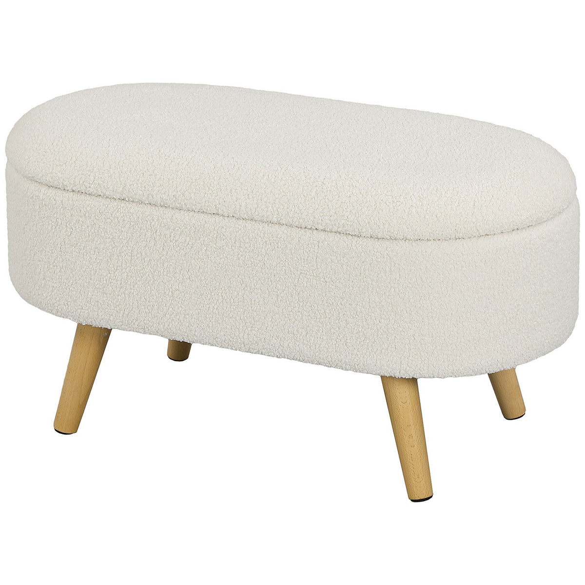 Bench with storage space, upholstered bench with lid, bed bench with teddy velvet look, for hallway, bedroom, living room, wooden frame 82 x 41 x 45 cm white