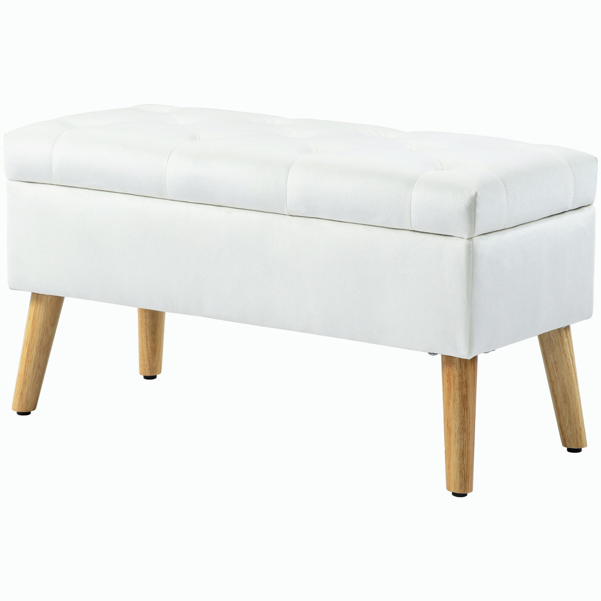 Bench with storage space, upholstered bench with lid, bed bench with velvet look, for hallway, bedroom, living room, rubber wood 102 x 35 x 43 cm white