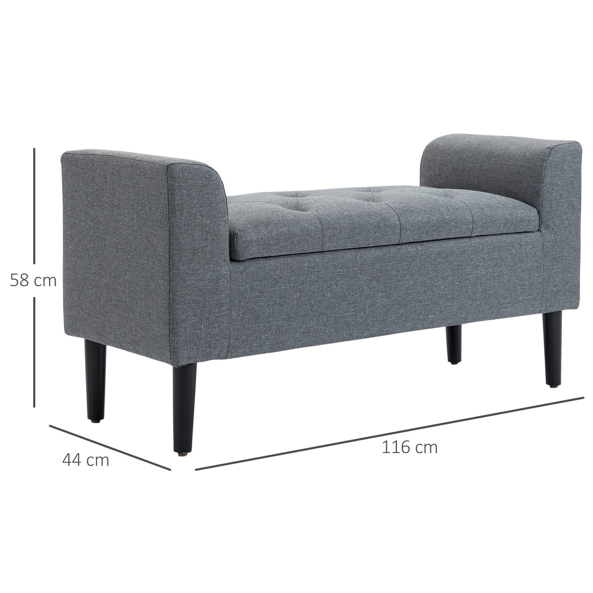 Bench with storage space, upholstered bench with linen look, wooden legs, bed bench with a load capacity of up to 130 kg, for living room, bedroom, hallway, 116 x 44 x 58 cm light gray