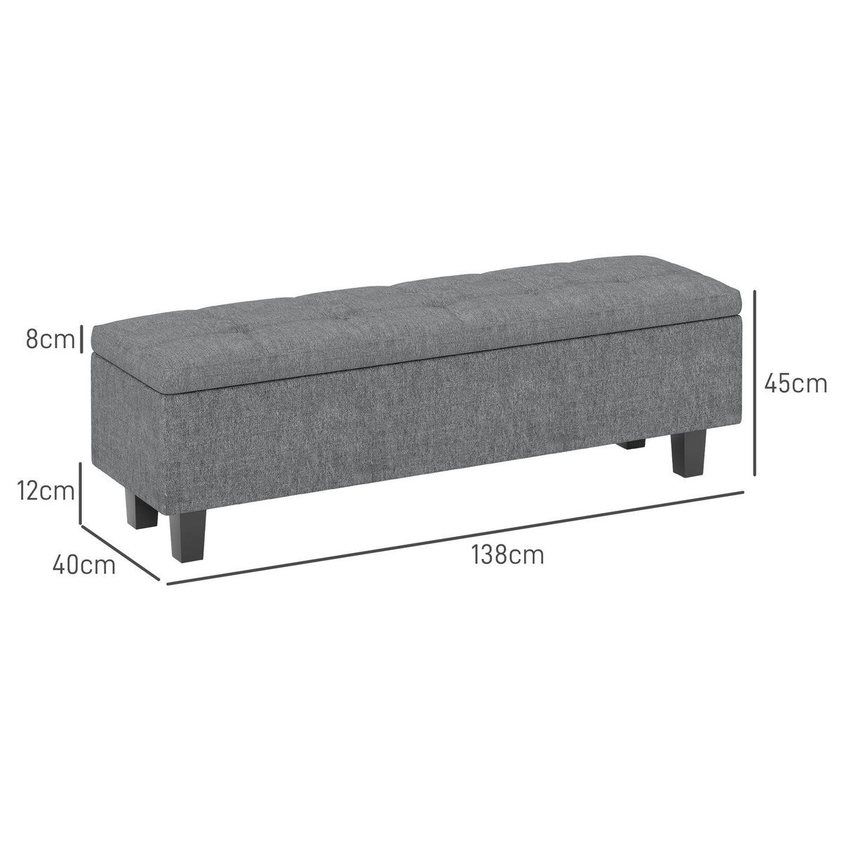 Bench with storage space, upholstered bench with linen look, wooden legs, modern bed bench for hallway, bedroom, living room, 138 x 40 x 45 cm, dark gray