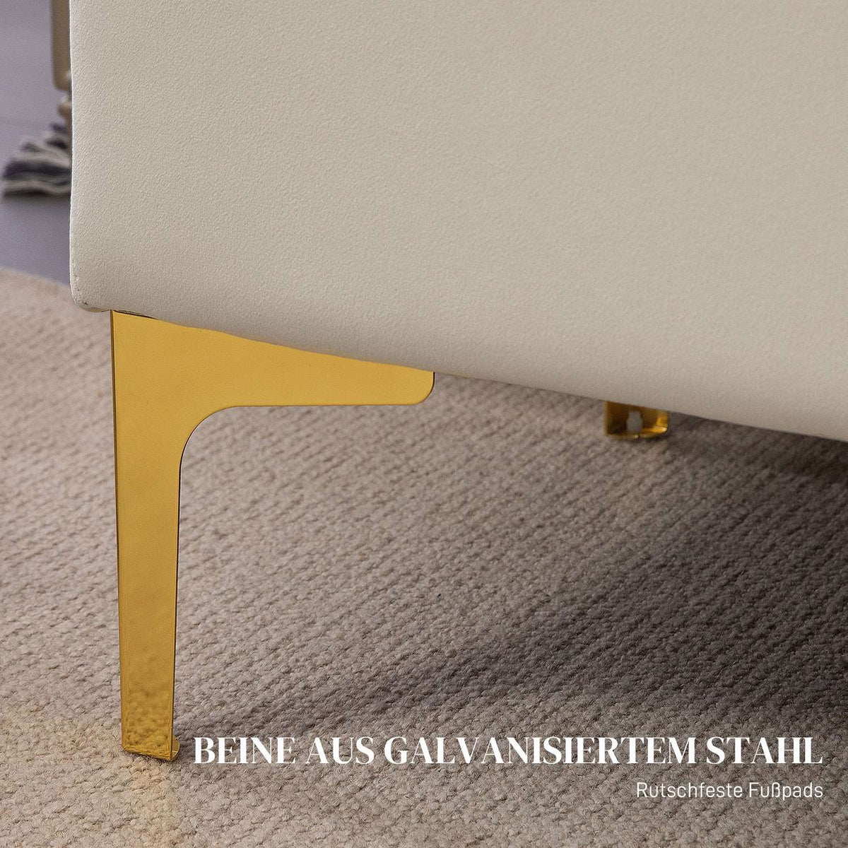 Bench with storage space, upholstered bench with velvet look, metal legs, bed bench for living room, bedroom, hallway, 120 x 44 x 44.5 cm, beige