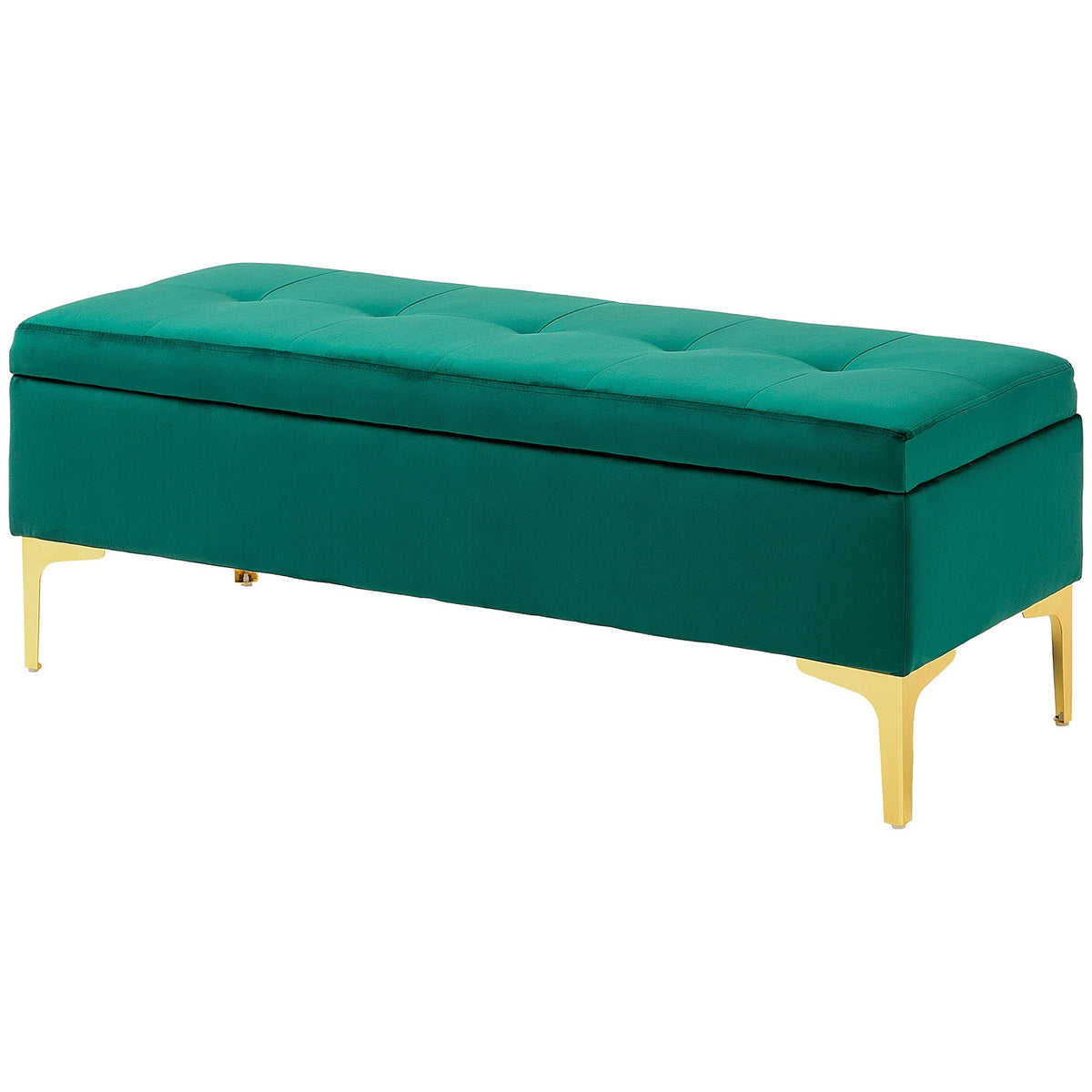 Bench with storage space, upholstered bench with velvet look, metal legs, bed bench for living room, bedroom, hallway, 120 x 44 x 44.5 cm, green