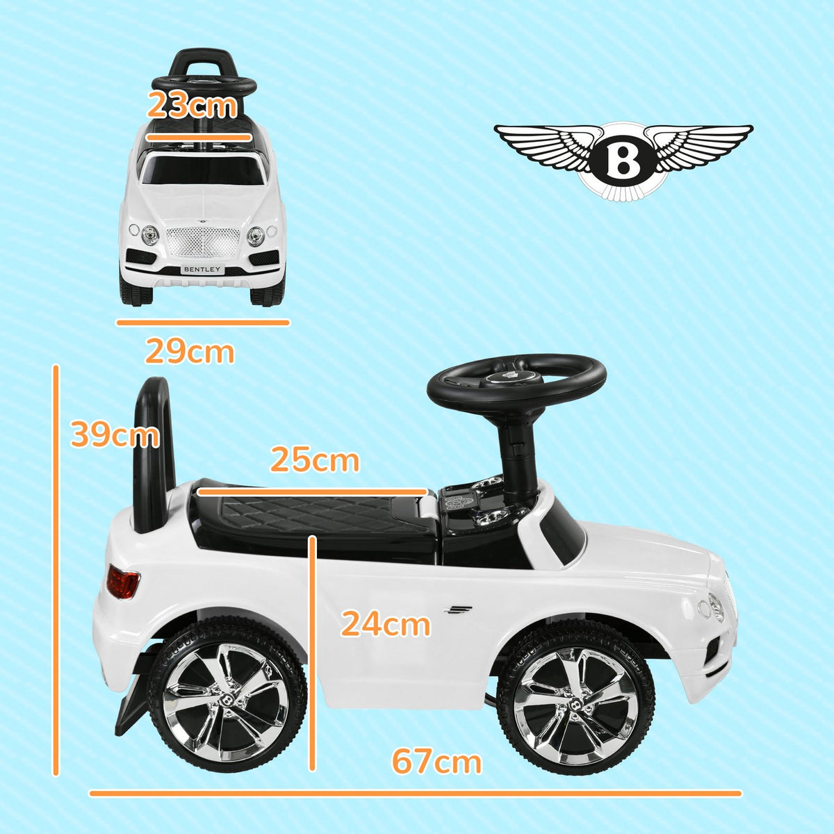Bentley Bentayga ride-on car, ride-on vehicle with horn, children's vehicle, children's car with tip protection, from 18 months, white, 67x29x39 cm