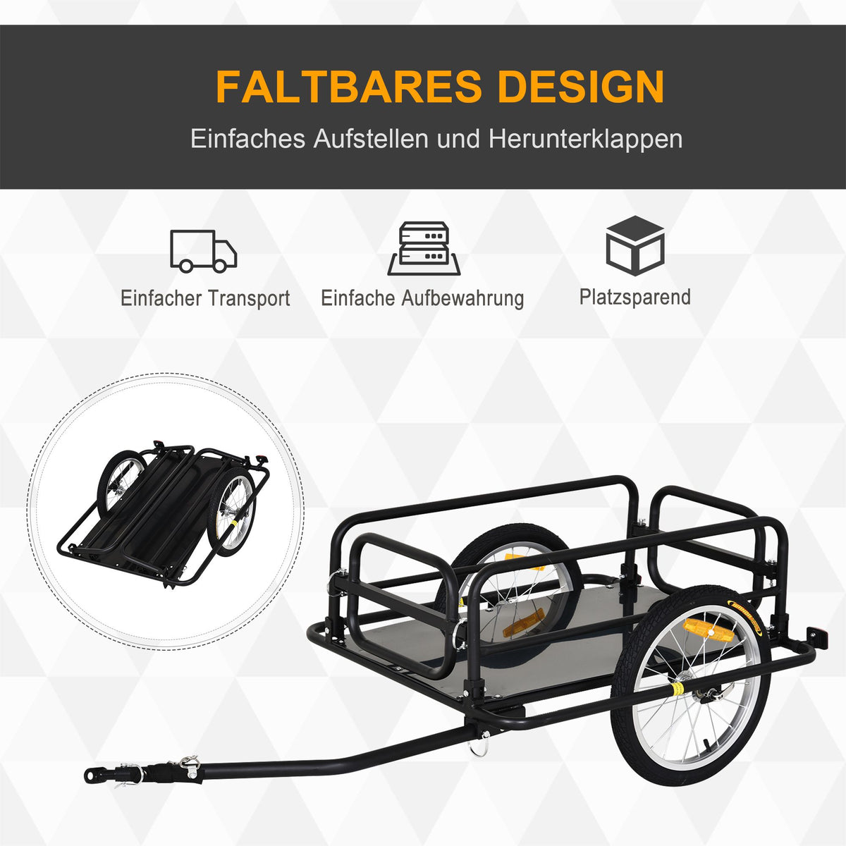 Bicycle Cargo Trailer, Steel Frame, 40 kg Capacity, Black