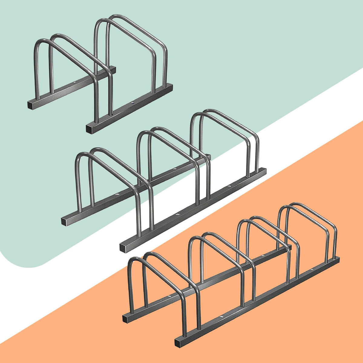 Bicycle Rack, Floor Or Wall Mount, Steel, Up To 65 mm Tires