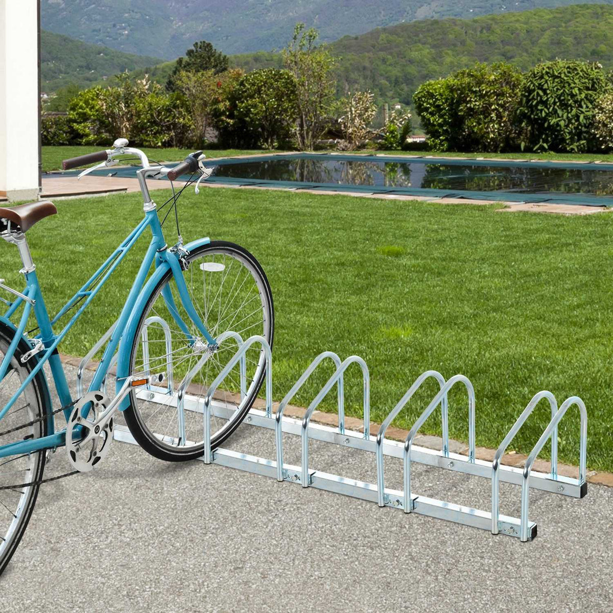 Bicycle Stand, Bicycle Stand, Multiple Stand, Bicycle Stand, Floor And Wall Mounting, Steel, Up To 6 Bicycles, Silver, 130 X 33 X 27 Cm