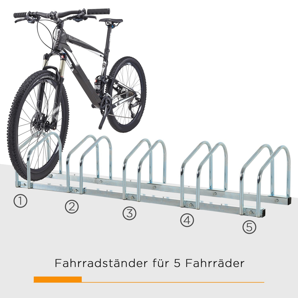 Bicycle Stand, Bike Stand, Weatherproof, Durable, Floor And Wall Mounting, Steel, Up To 5 Bicycles, Silver, 145 X 33 X 27 Cm