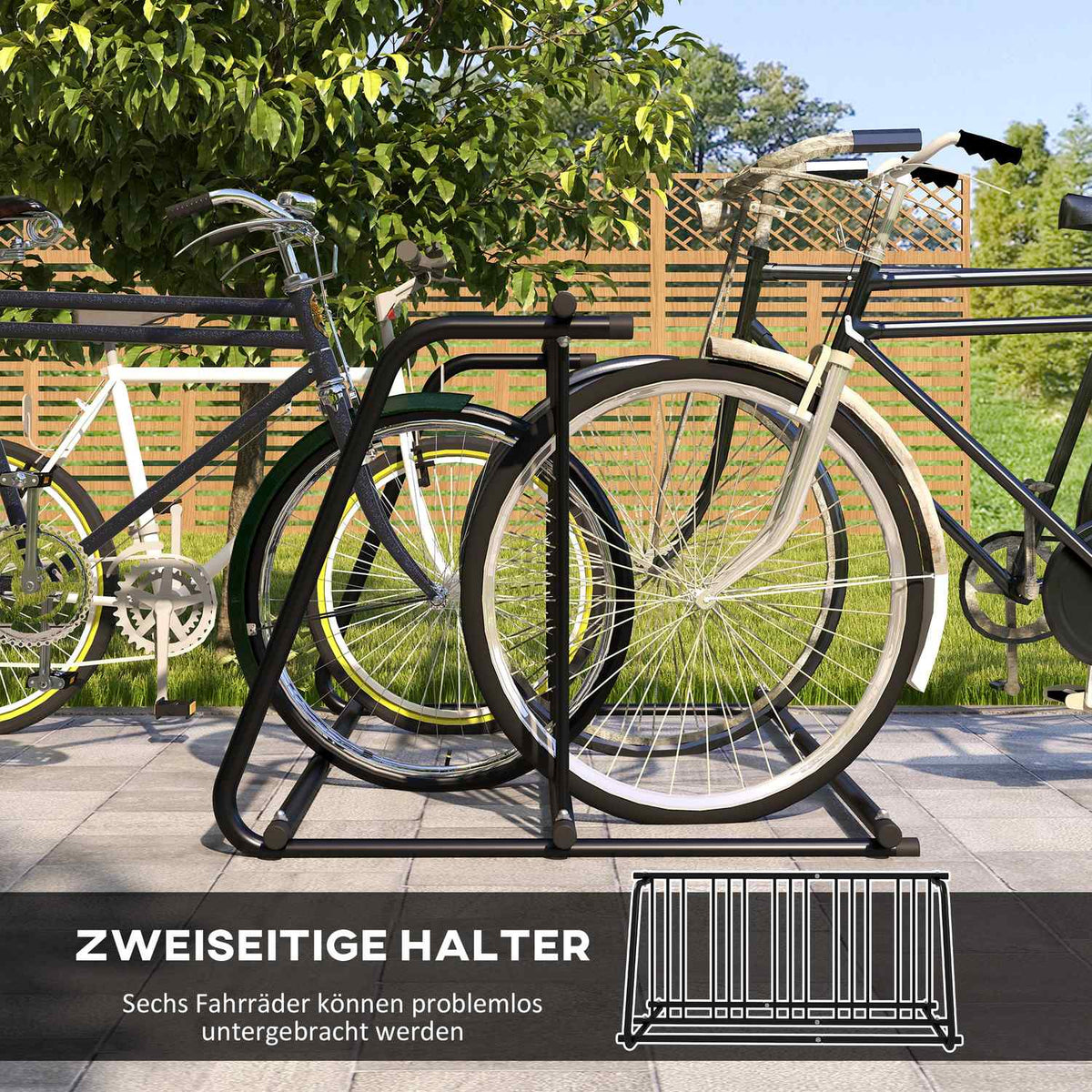 Bicycle Stand, Multiple Stand, Bicycle Stand, Weatherproof, Up To 6 Bicycles On Both Sides, 155 X 100 X 75 Cm, Steel