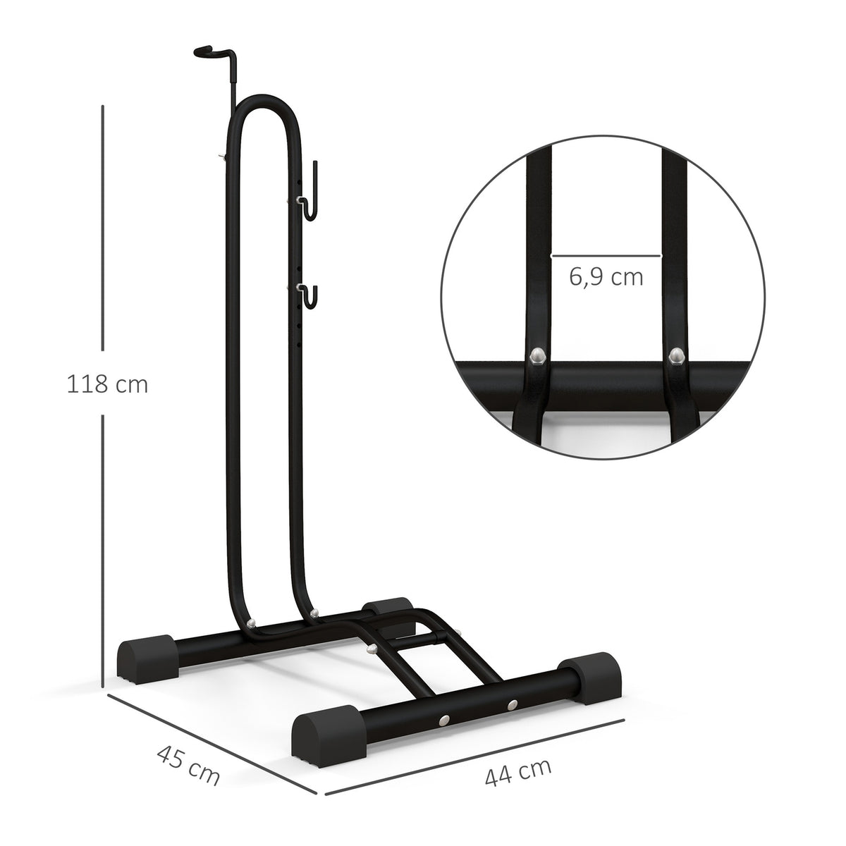 Bicycle Stand, Vertical Horizontal Bike Stand, Stand, Weatherproof, 45 x 44 x 118 cm, Metal