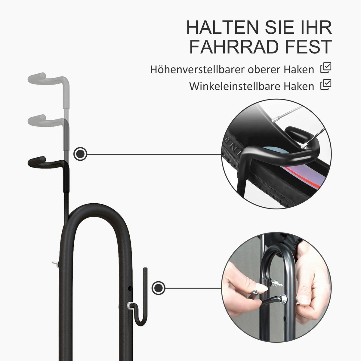 Bicycle Stand, Vertical Horizontal Bike Stand, Stand, Weatherproof, 45 x 44 x 118 cm, Metal
