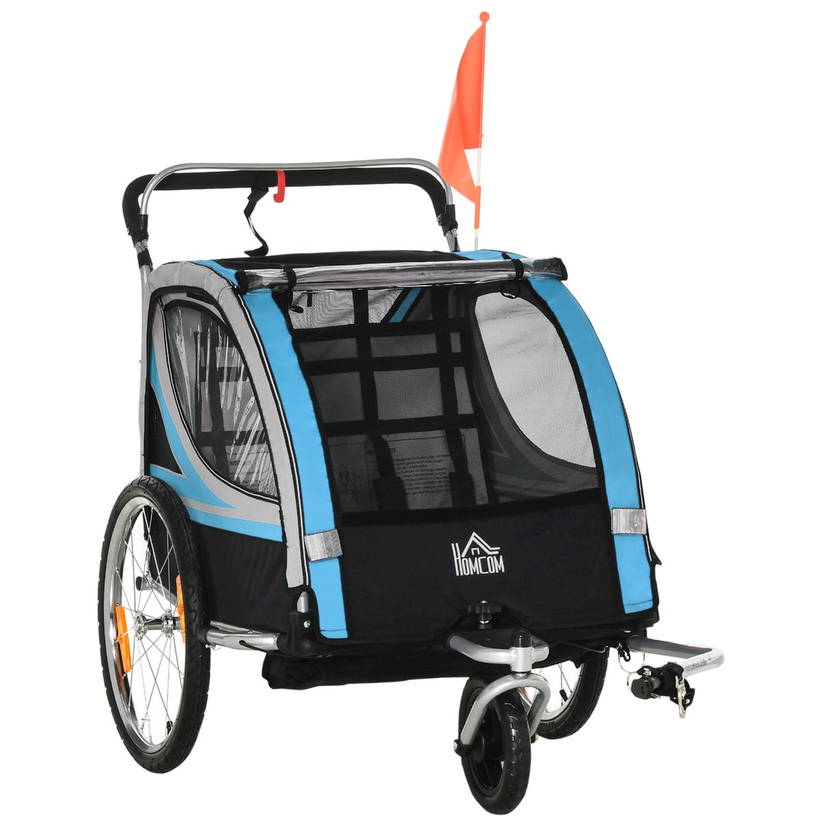Bicycle Trailer 2 In 1 Stroller Buggy, 360° Rotatable, Steel Oxford, Blue+Black