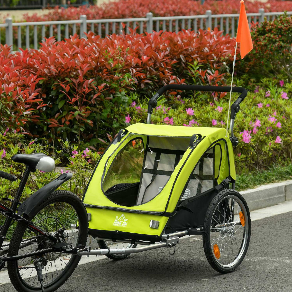 Bicycle Trailer 2 In 1 Stroller Jogger Function, 360° Rotatable, Seat Belt, Green + Black, 160X84X106Cm