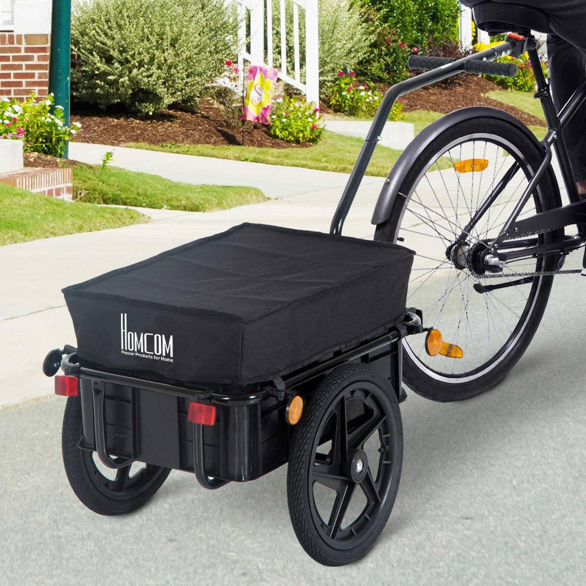 Bicycle Trailer Cargo Trailer For Bicycle 40 Kg Load Capacity Transport Trailer Handcart Steel Oxford Fabric Black 144 X 59 X 80 Cm