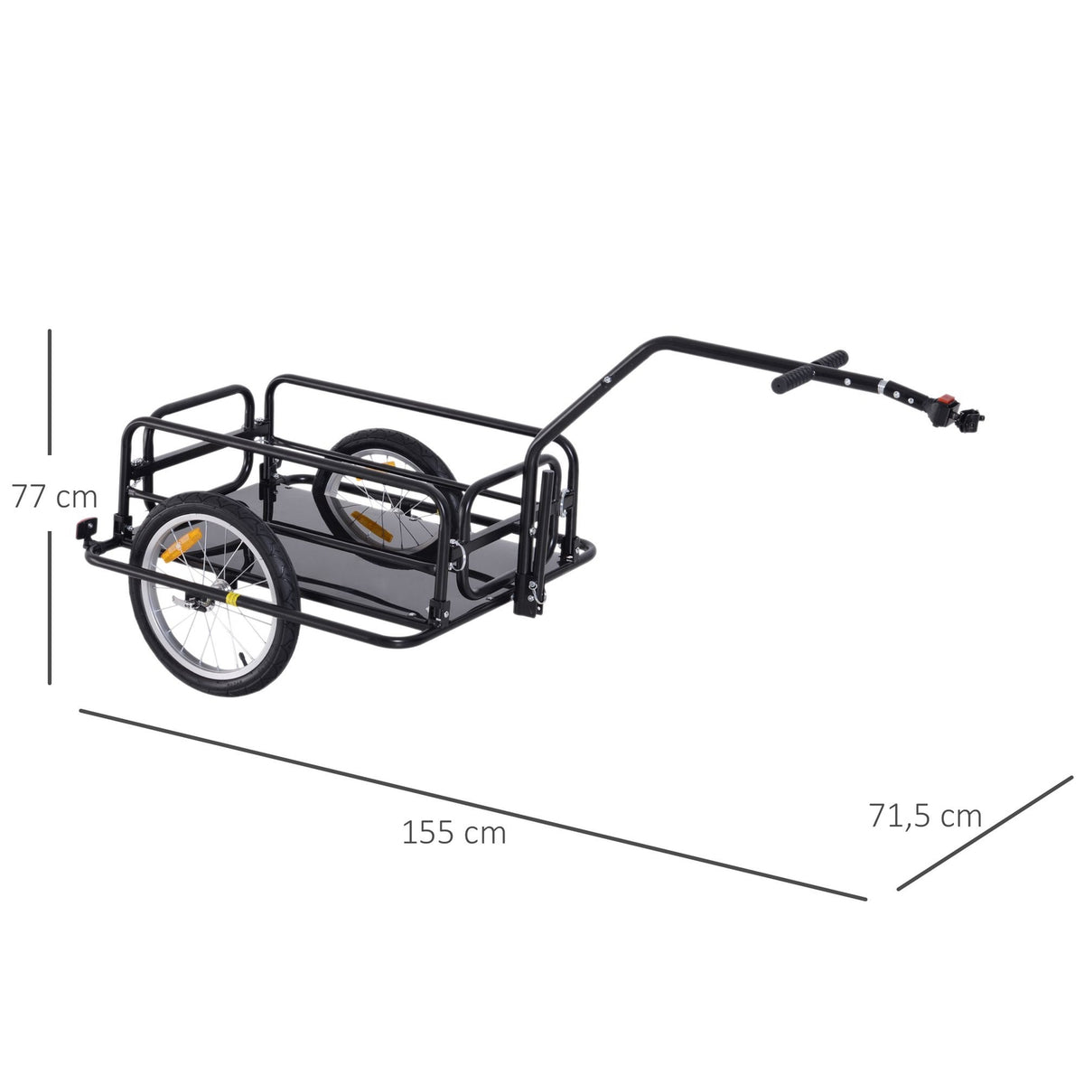 Bicycle Trailer Load Trailer 40 Kg Load Capacity, Transport Trailer With Folding Coupling, Black, 155X71.5X77Cm