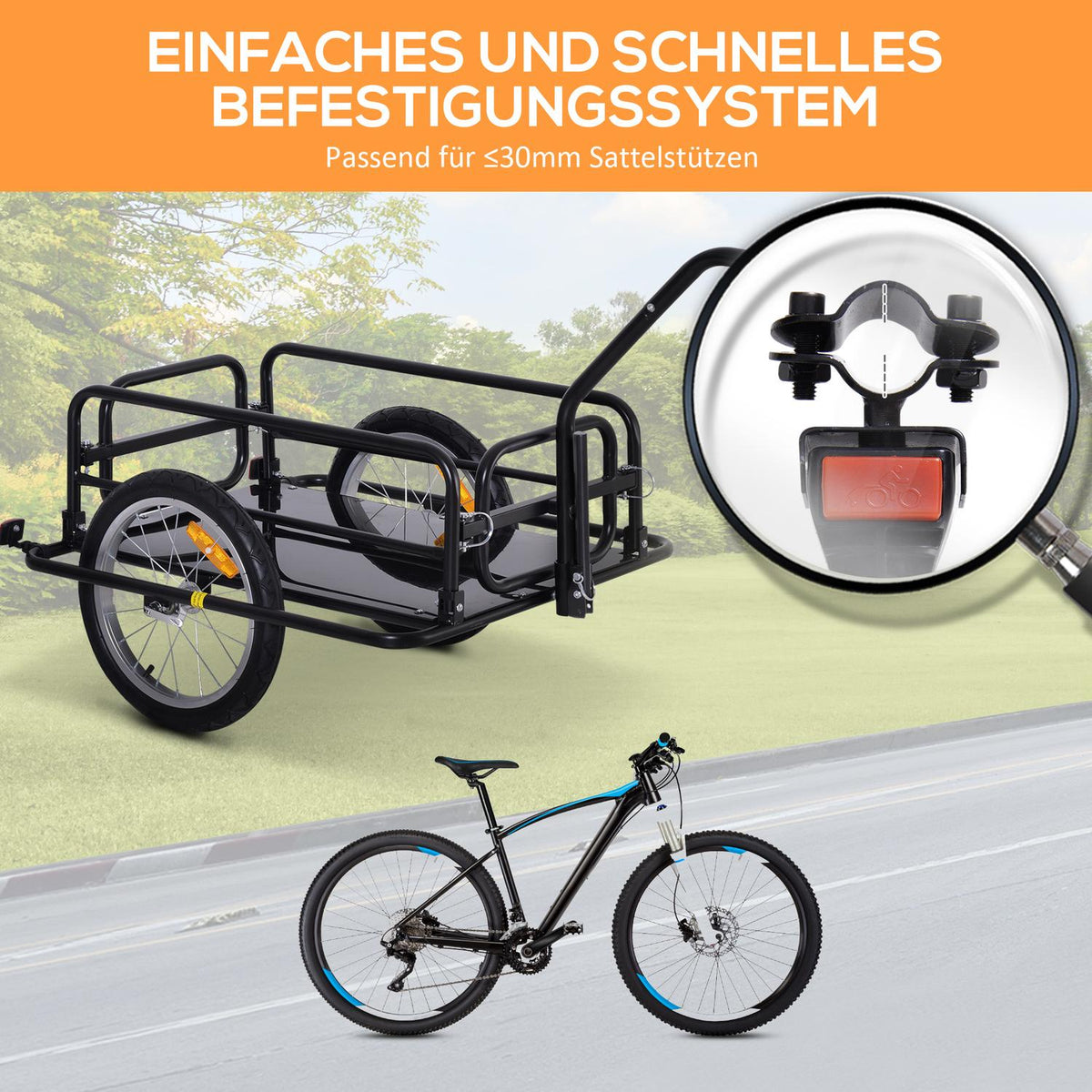 Bicycle Trailer Load Trailer 40 Kg Load Capacity, Transport Trailer With Folding Coupling, Black, 155X71.5X77Cm