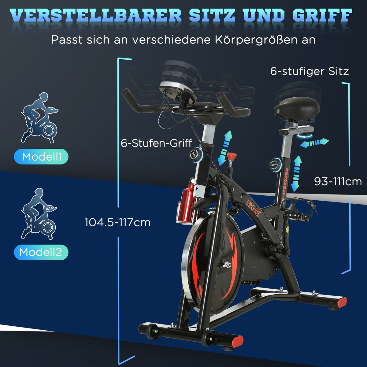 Bicycle Trainer Exercise Bike Fitness Bike With Continuous Resistance, 10Kg Flywheel, Lcd Display, Height Adjustable, Steel, 47X120X104.5-117 Cm