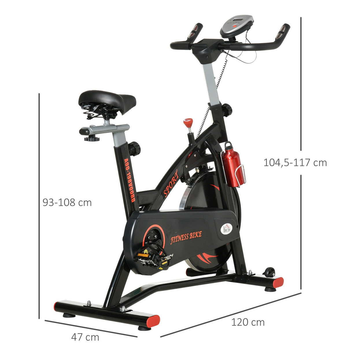 Bicycle Trainer Exercise Bike Fitness Bike With Continuous Resistance, 10Kg Flywheel, Lcd Display, Height Adjustable, Steel, 47X120X104.5-117 Cm