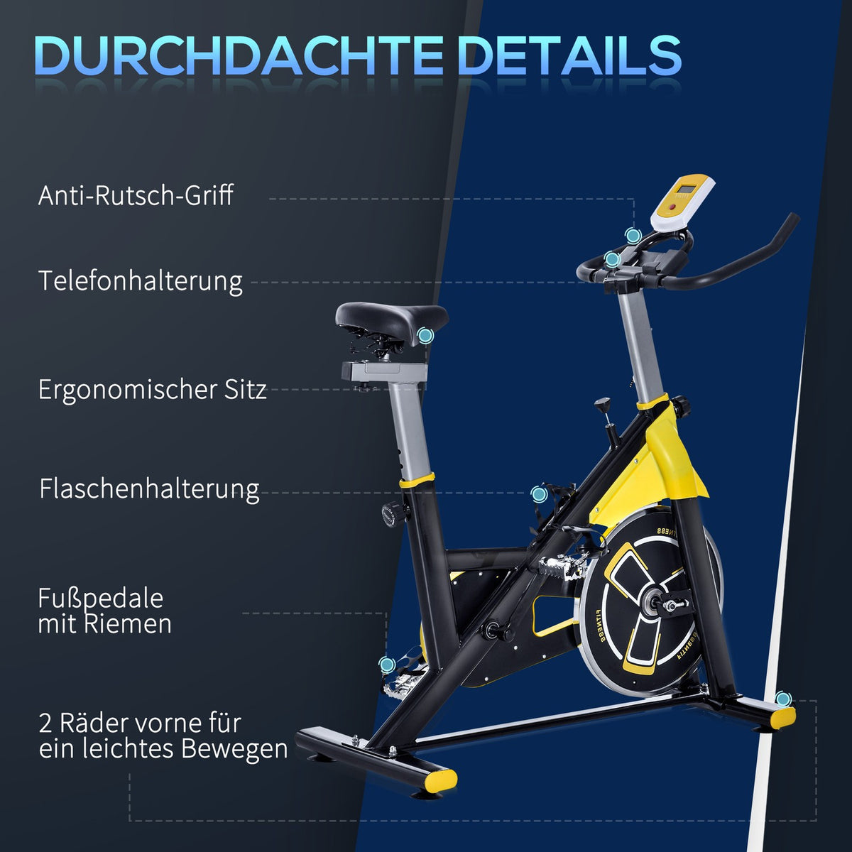 Bicycle Trainer, Height-Adjustable Exercise Bike, Fitness Bike, Roller Trainer With Belt Drive, Lcd Display, Steel Abs, 50X100X101-113 Cm