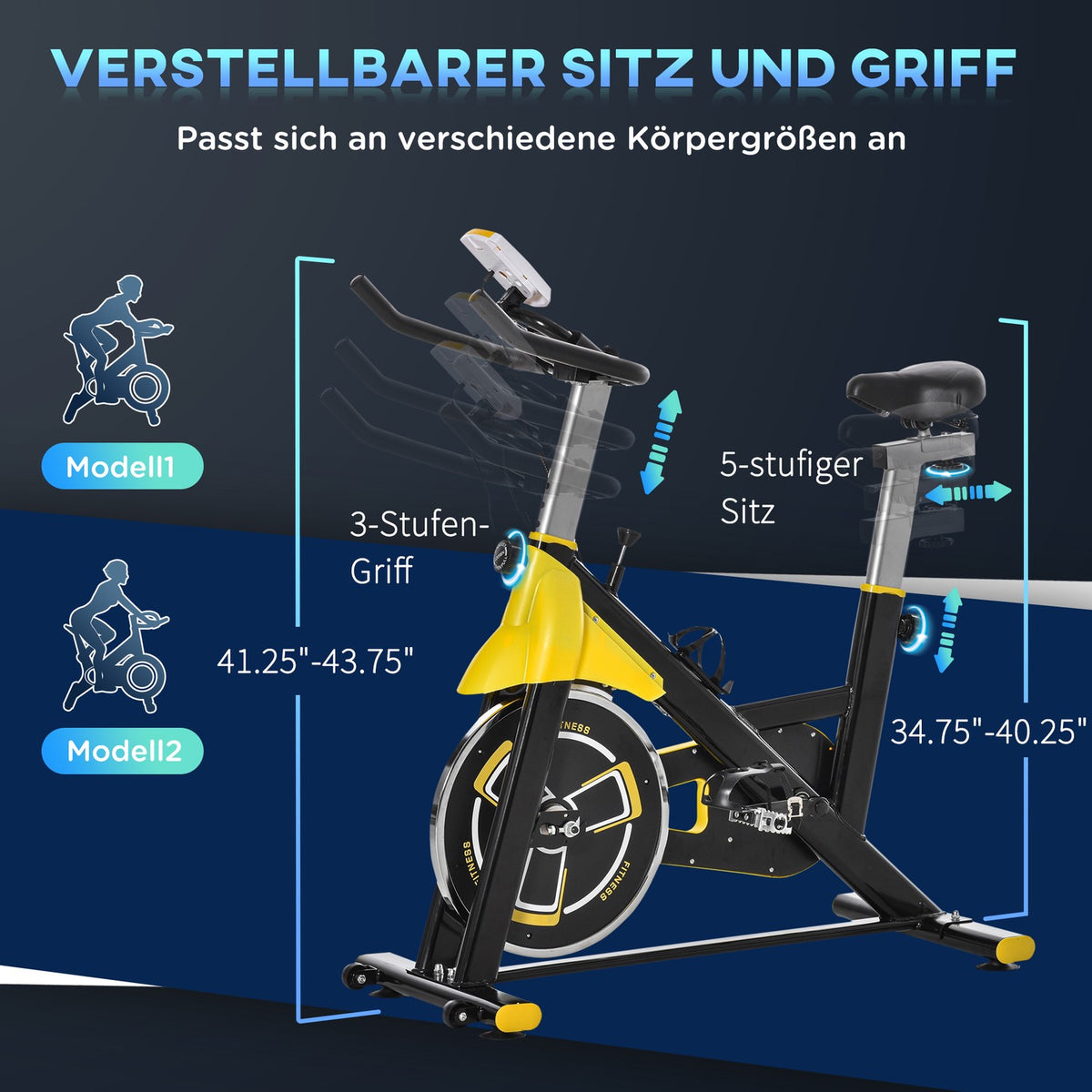 Bicycle Trainer, Height-Adjustable Exercise Bike, Fitness Bike, Roller Trainer With Belt Drive, Lcd Display, Steel Abs, 50X100X101-113 Cm