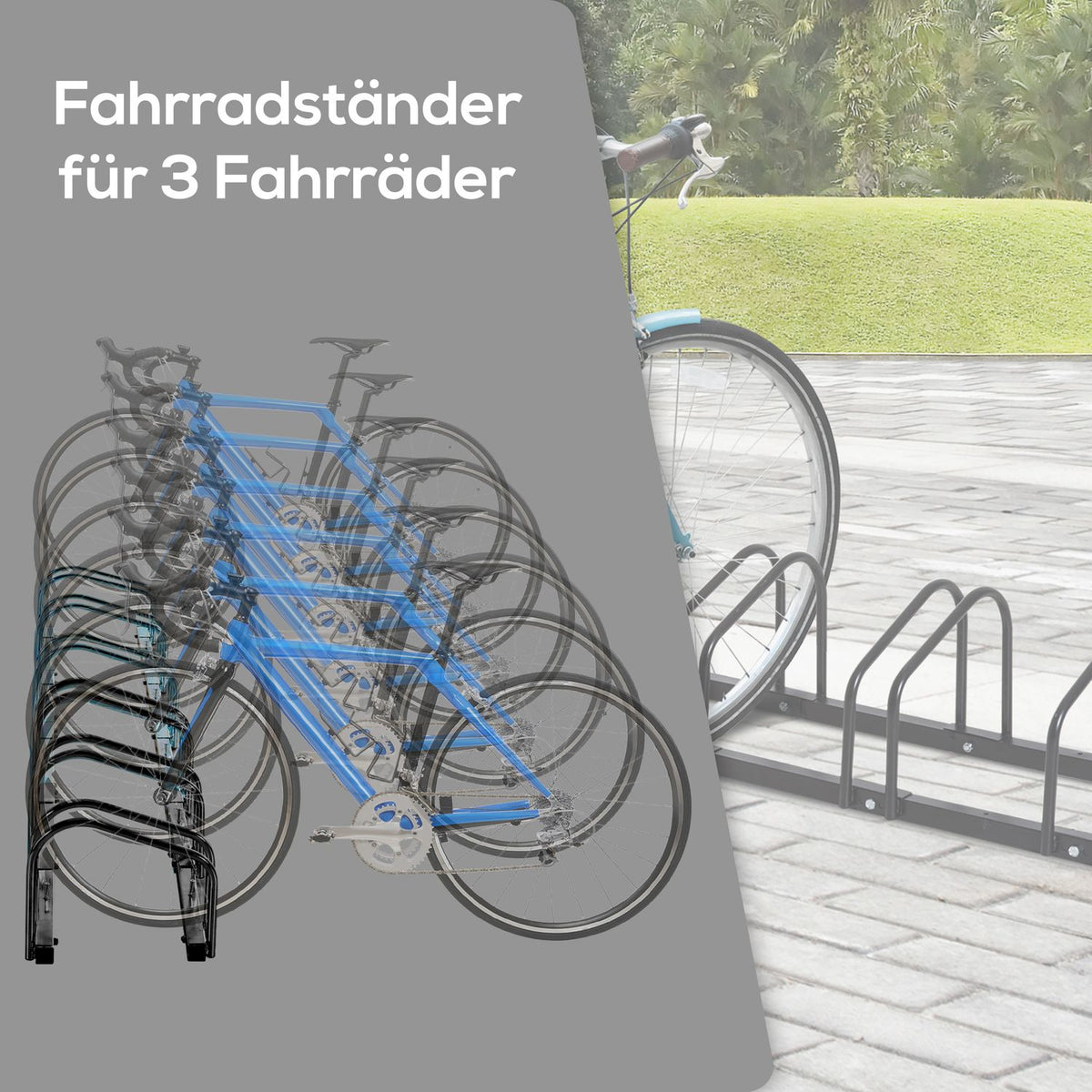 Bicycle stand, bike stand, stand, weatherproof, durable, floor and wall mounting, steel, up to 6 bicycles, black, 179 x 33 x 27 cm