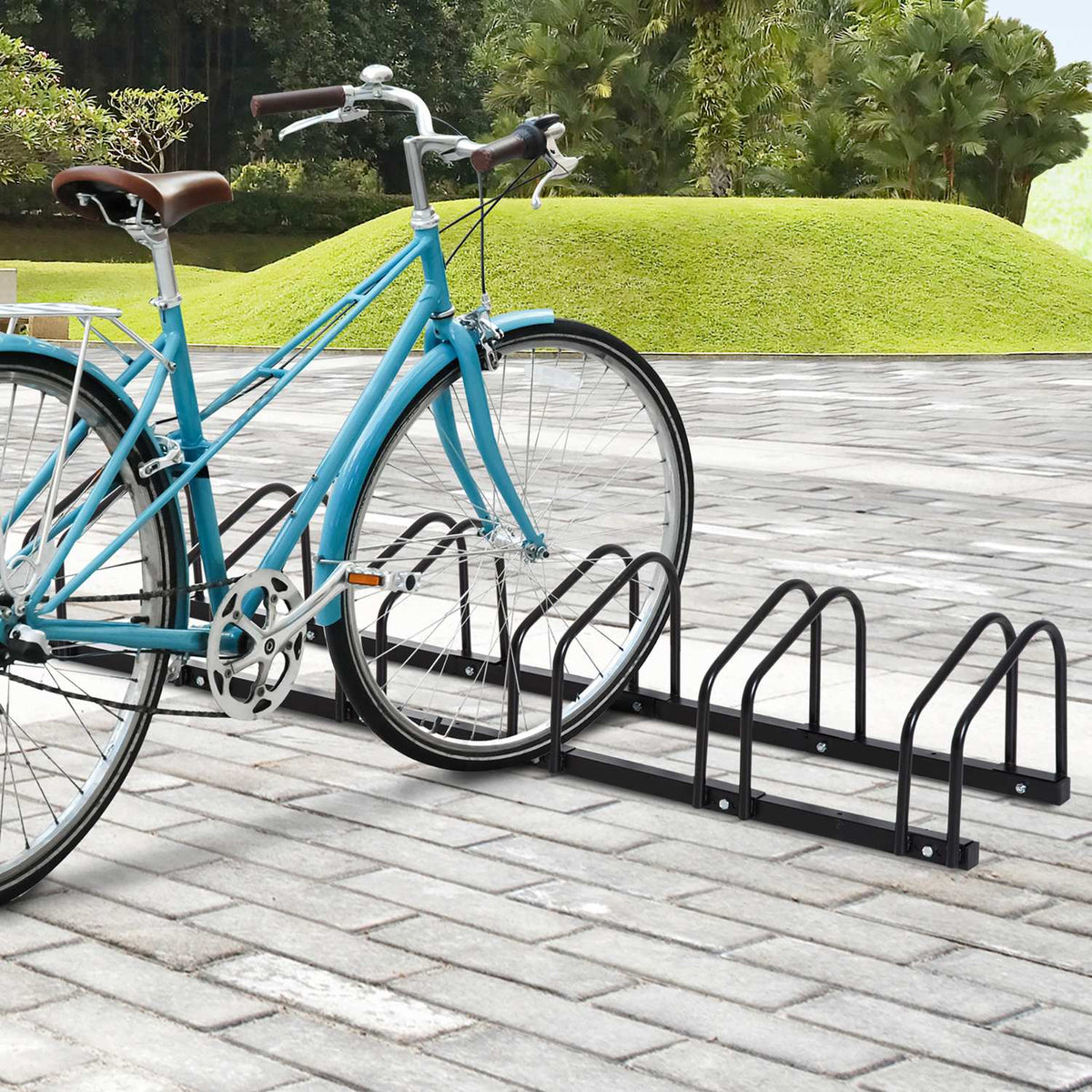 Bicycle stand, bike stand, stand, weatherproof, durable, floor and wall mounting, steel, up to 6 bicycles, black, 179 x 33 x 27 cm