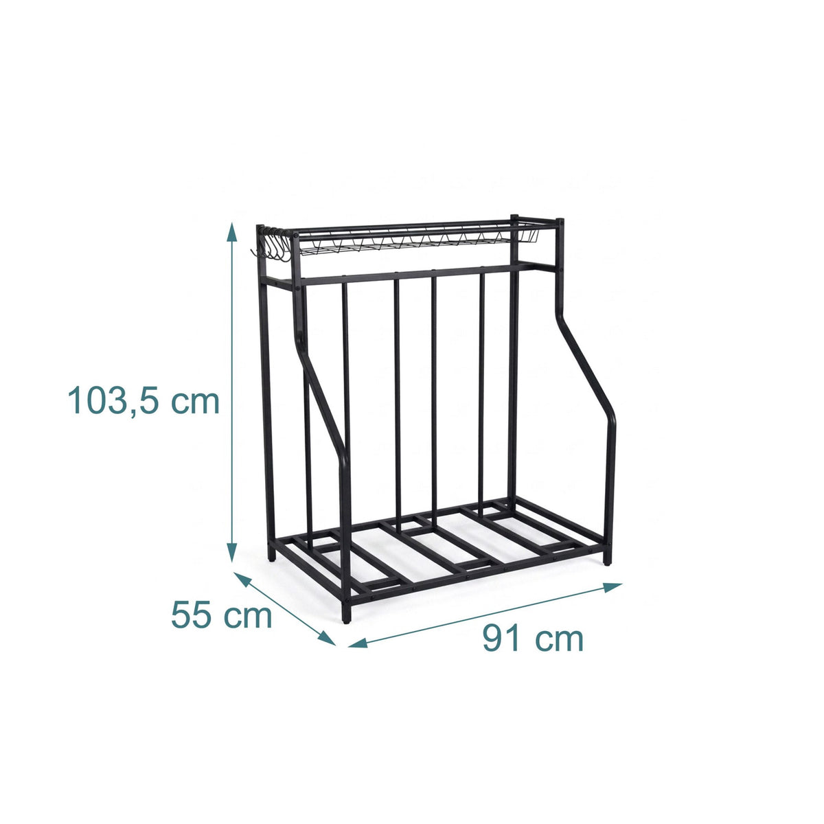 Bike Rack Stand – Adjustable Slots, Basket and 6 Hooks