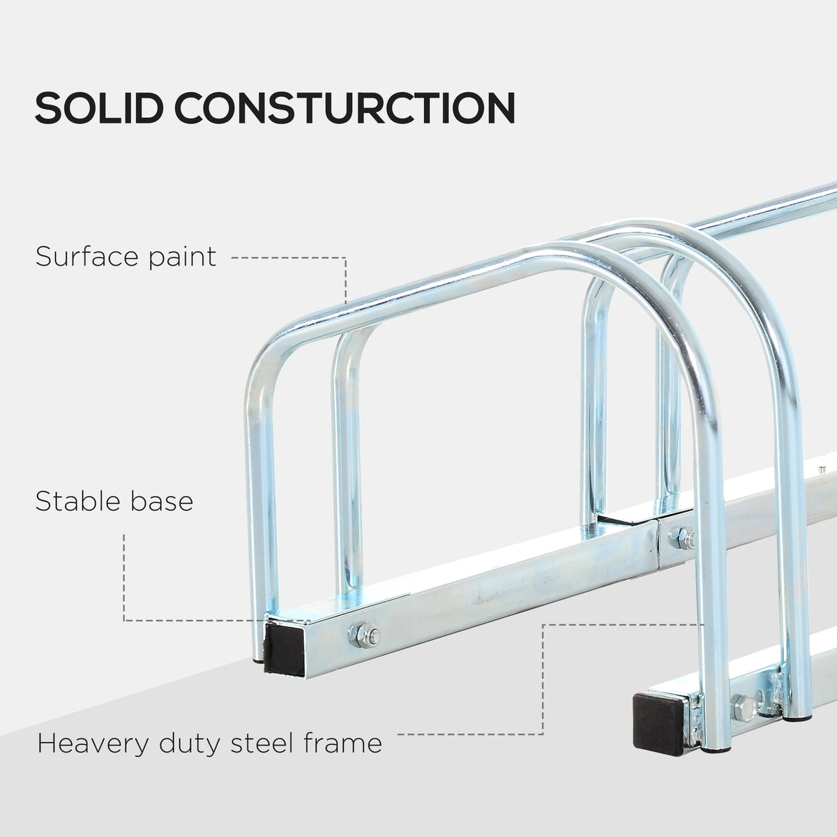 Bike Stand For Up To 6 Bikes Weatherproof, Durable, Floor & Wall Mounting, Steel, Silver, 179X33X27Cm